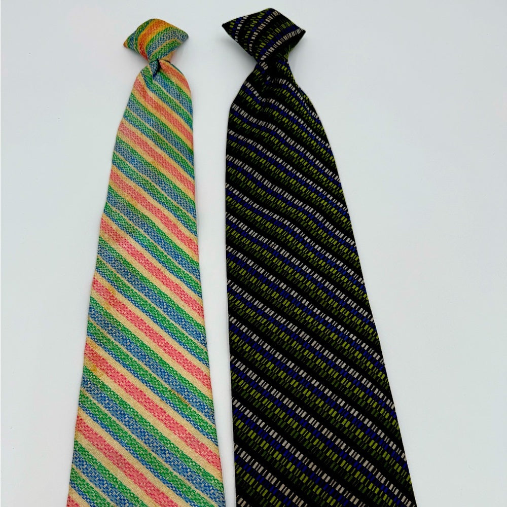 Bundle of 2! Men’s Vintage Clip-On Ties Blue, Green, Pink