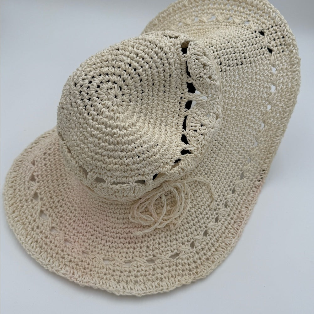 Kate Landry Elegant Cream Crochet Floppy Sun Hat