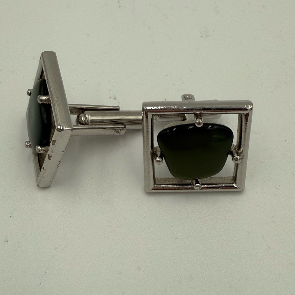 Vintage Silver and Jade Green Cufflinks