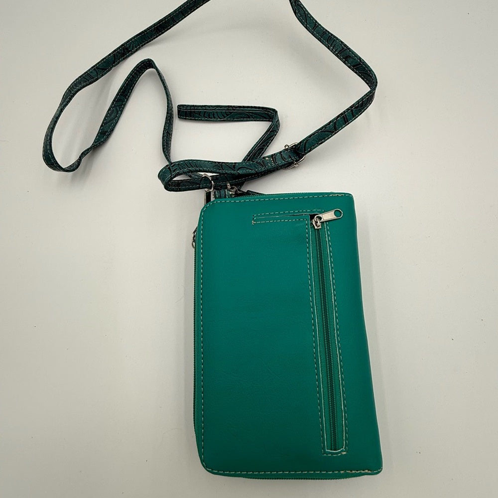Butterfly Embellished Teal Crossbody Wallet Wristlet w/ Phone Pocket