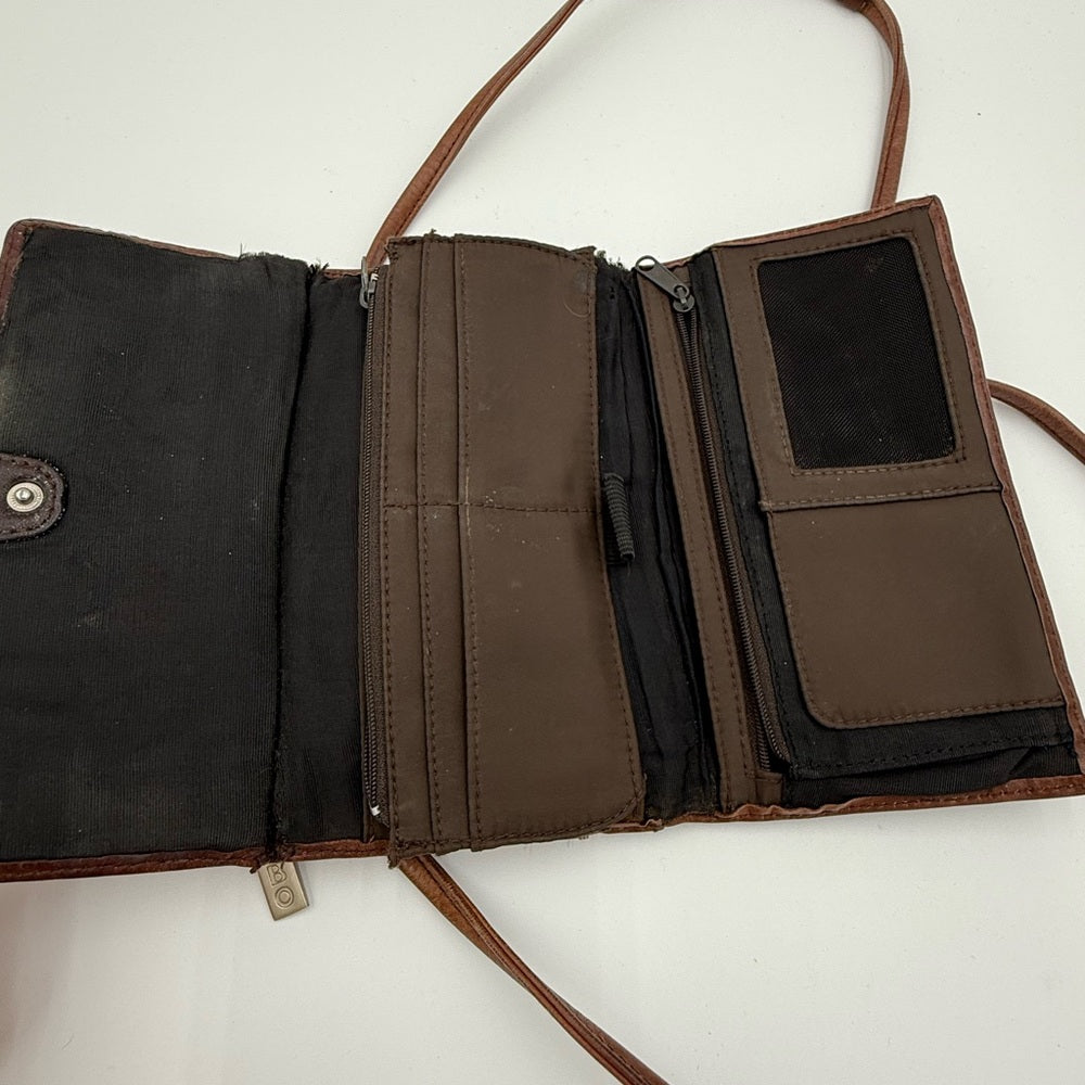 Vintage Hobo International Brown Leather Crossbody Wallet Bag