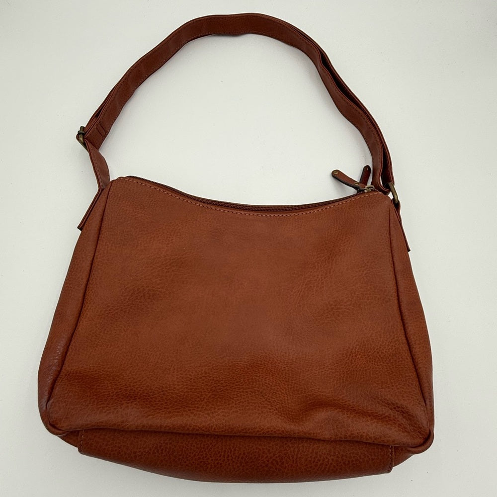 b.o.c. Born Concept Tan Leather Shoulder Bag With Woven Accent