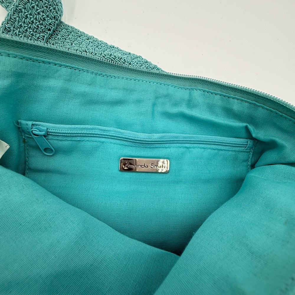 Amanda Smith Vintage Teal Crochet Shoulder Bag