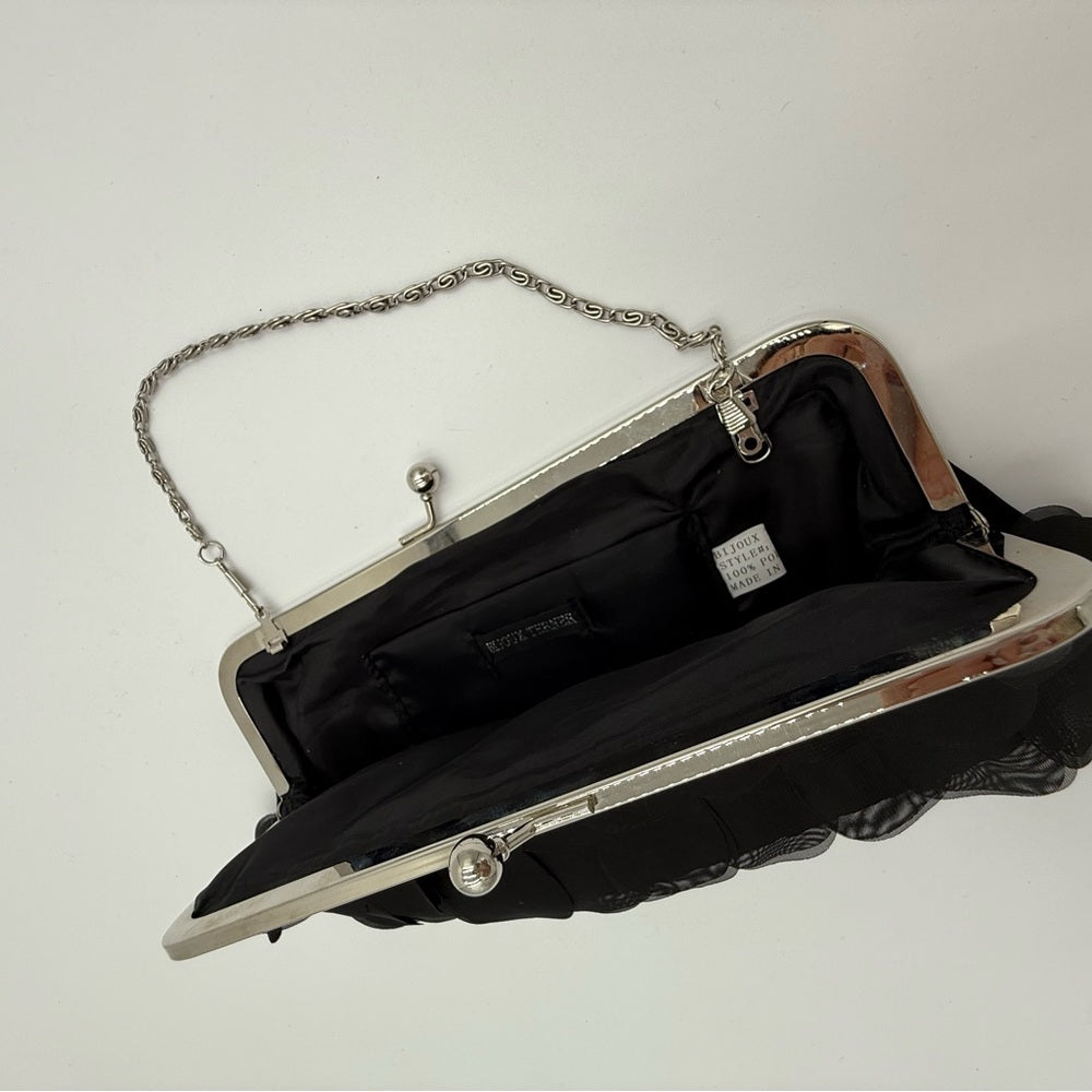 Bijoux Terner Black Scalloped Clutch With Removable Chain Handle