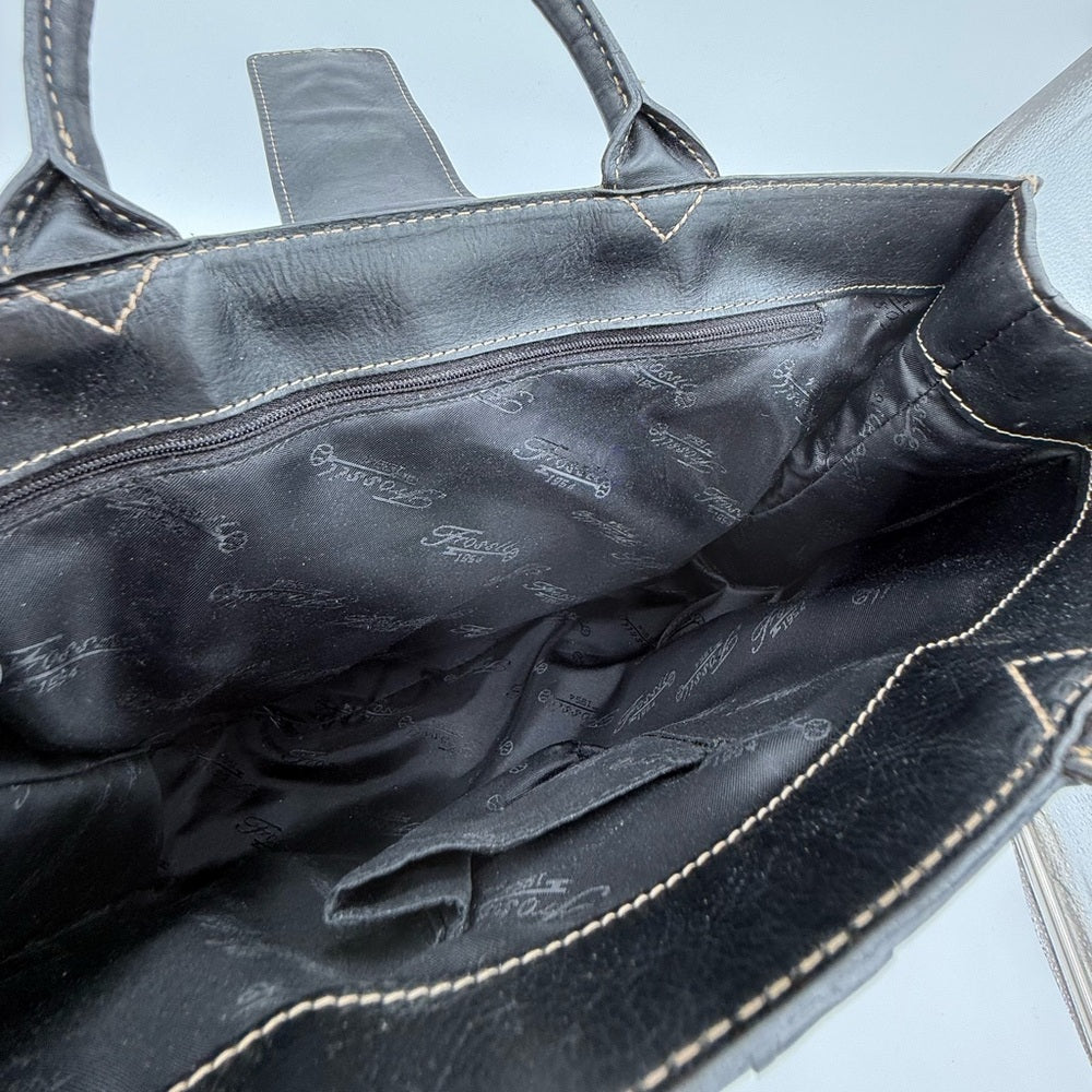 Vintage Fossil Black Leather XL Tote Bag