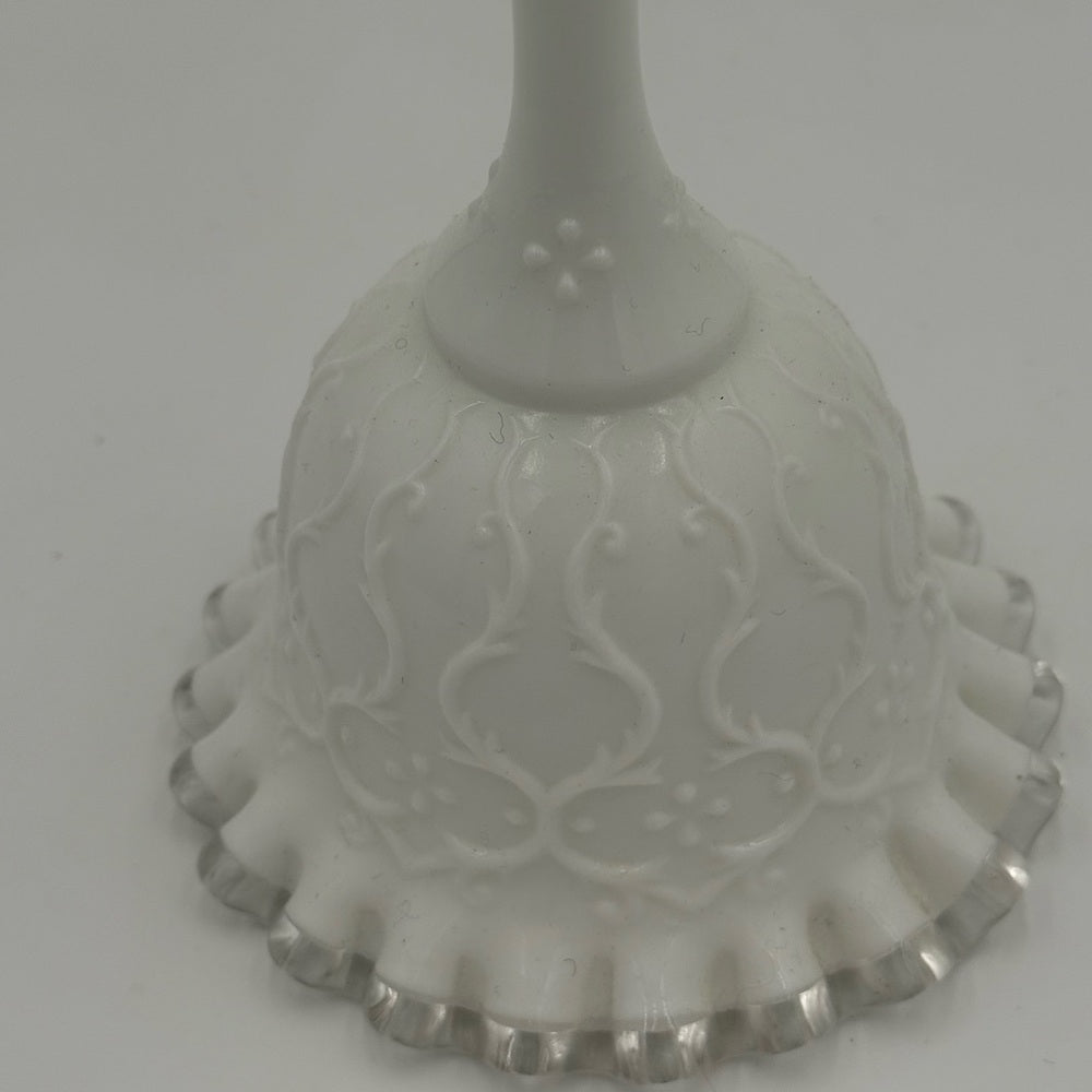 Fenton Textured Glass White Bell With Antique Metal Clapper