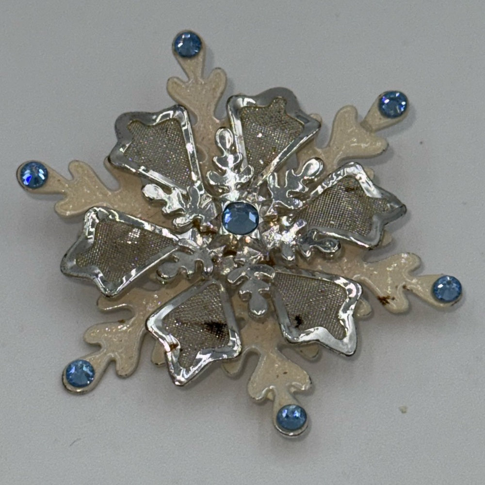 Vintage Silver and Blue Snowflake Brooch