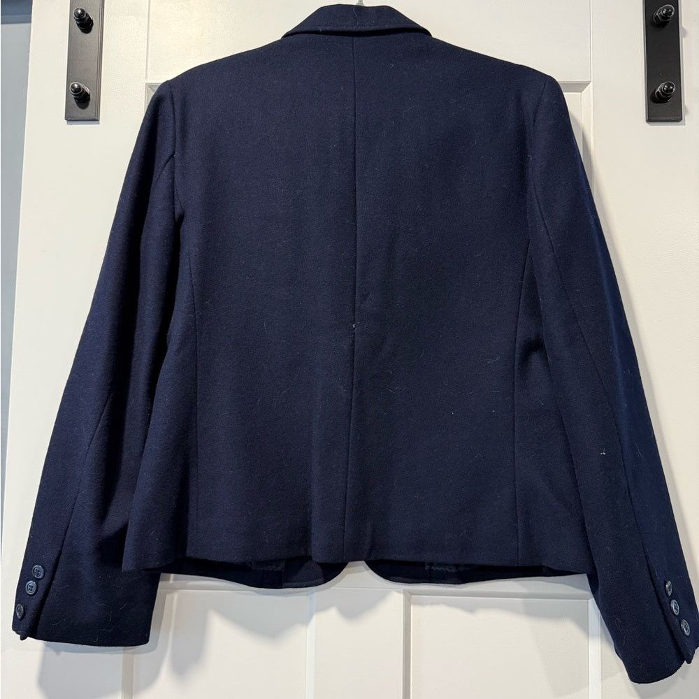 Vintage Cropped Navy Blue Ladies Wool Blazer Size 14