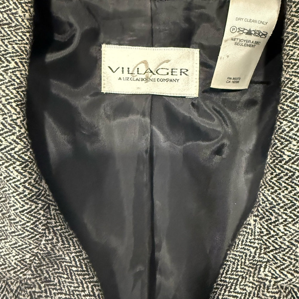 Vintage Villager Women's Black and White Herringbone Blazer Size 10