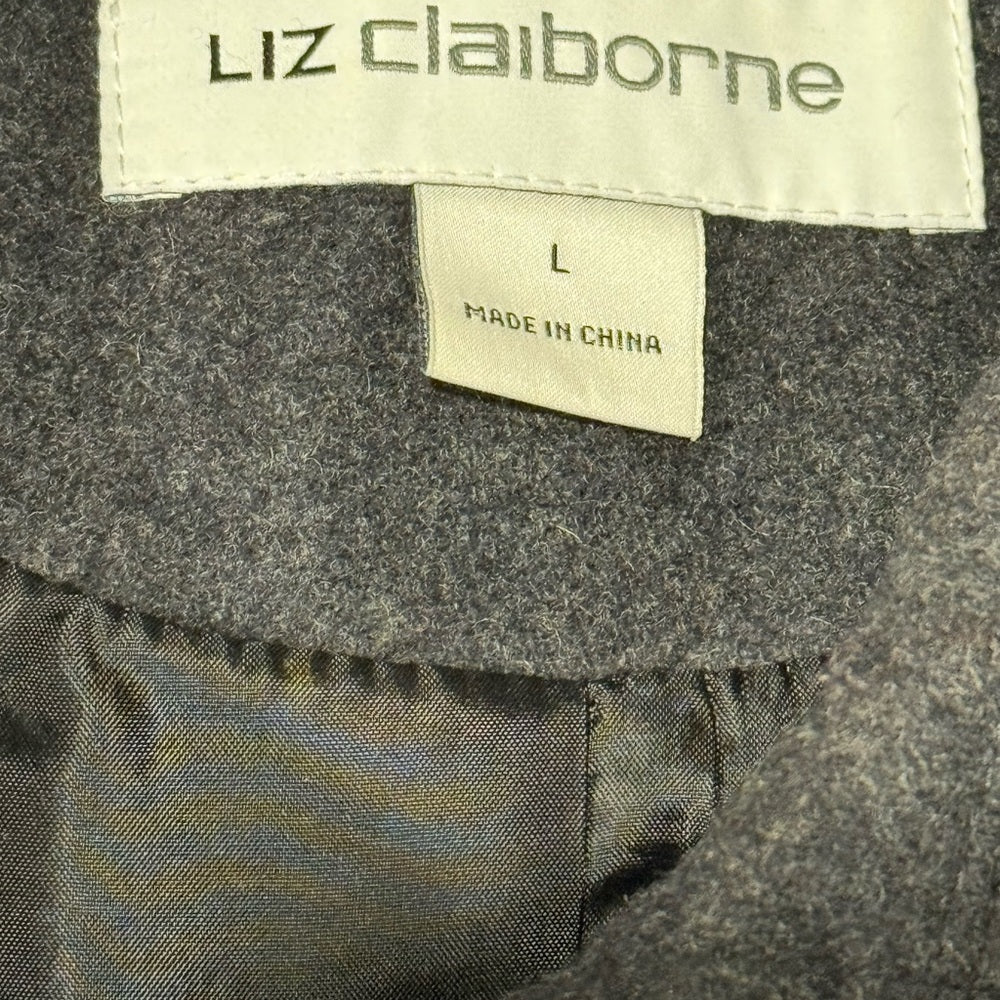 Liz Claiborne Charcoal Gray Wool Trench Coat Ladies Size Large