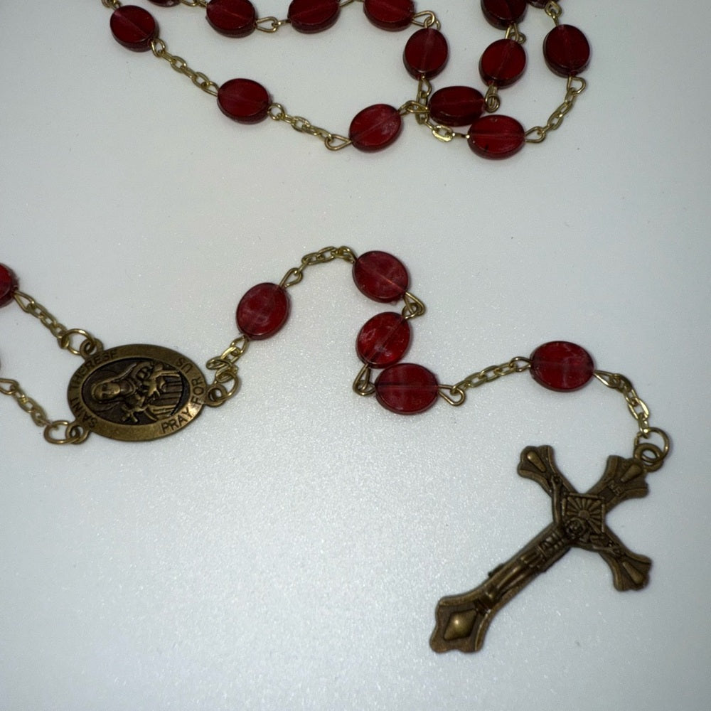 Vintage Pretty Red Lucite Beaded Rosary Necklace