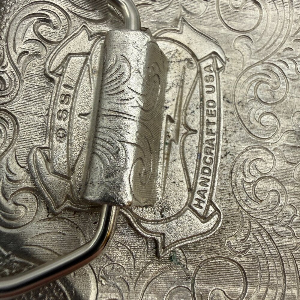 Vintage Silver & Black American Flag w/ Eagle Belt Buckle