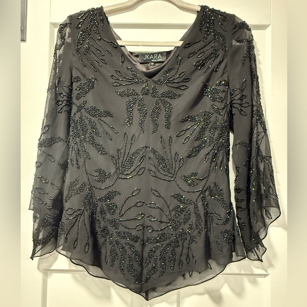 Jkara New York Elegant Black Beaded Women's Top Size Medium