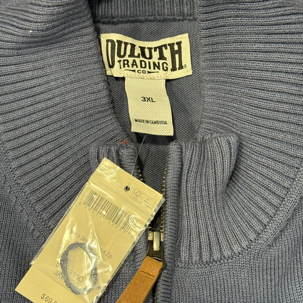 NWT Duluth Trading Co Dusty Blue Quarter-Zip Sweater Men’s Size 3XL
