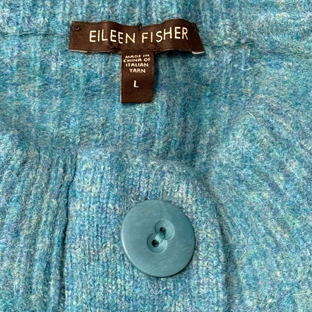 Vintage Eileen Fisher Teal Button-Up Cashmere Jacket Sweater Ladies Size Large