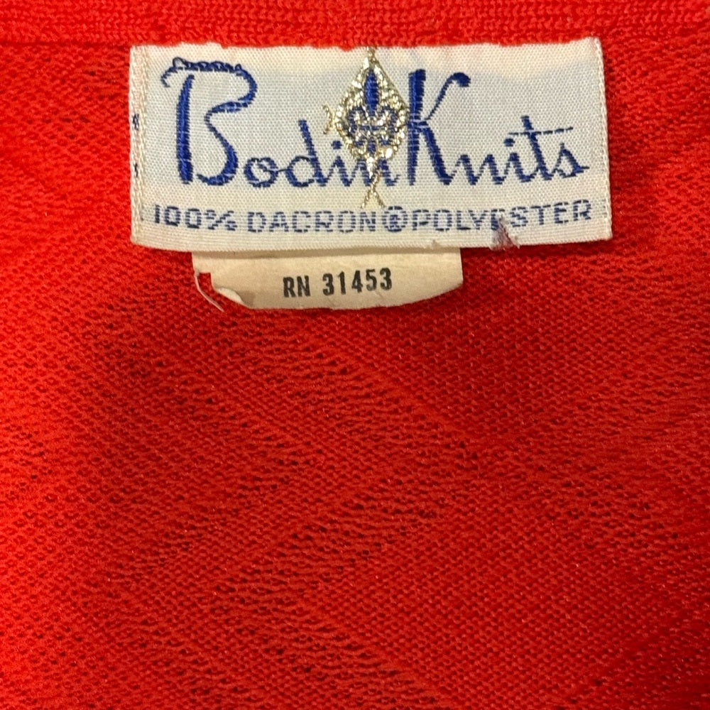 Vintage Red-Orange Button-Up Polyester Collared Shirt Ladies Sz 10