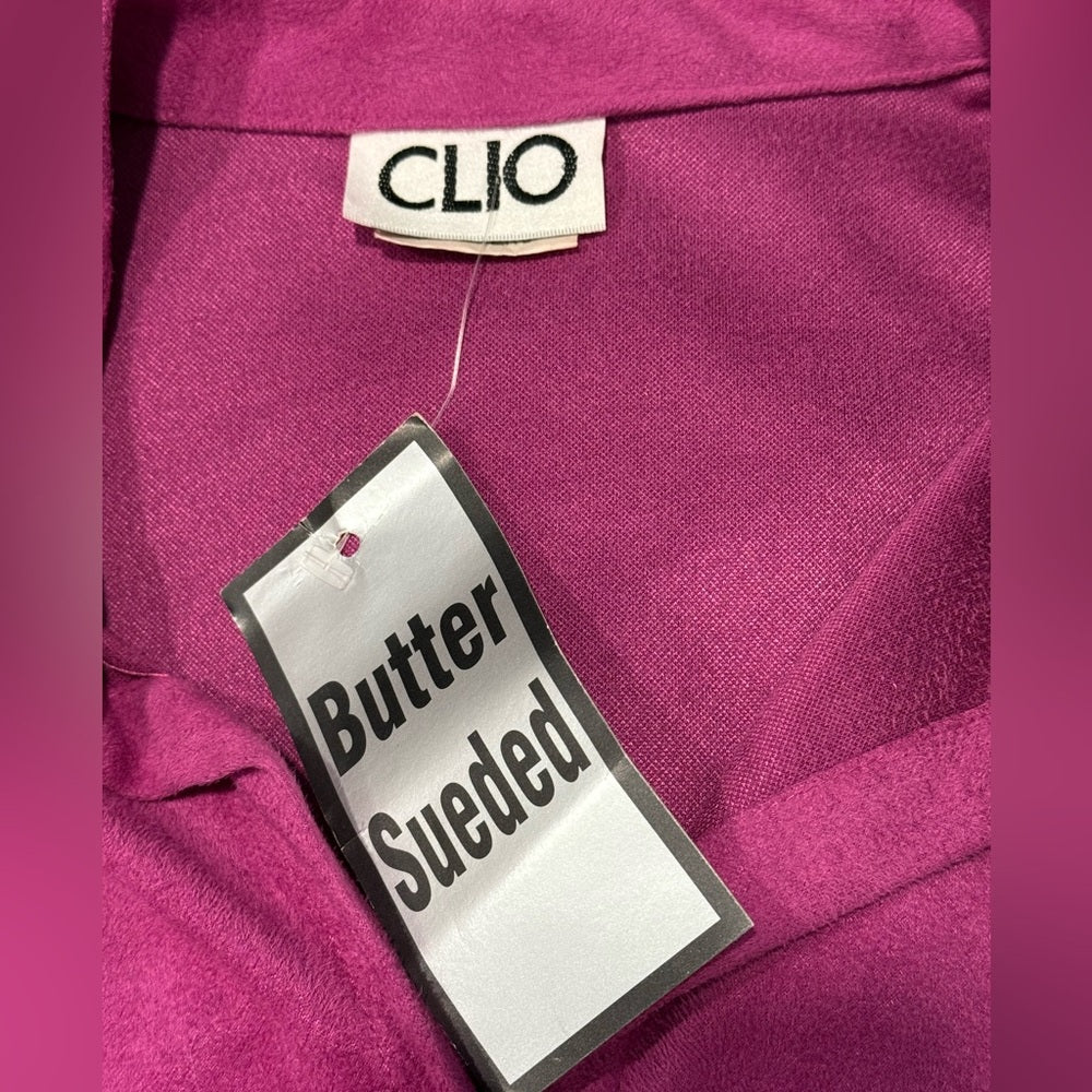 Vintage NWT Clio Women's Fuchsia Button-Down Sueded Shirt Sz Large