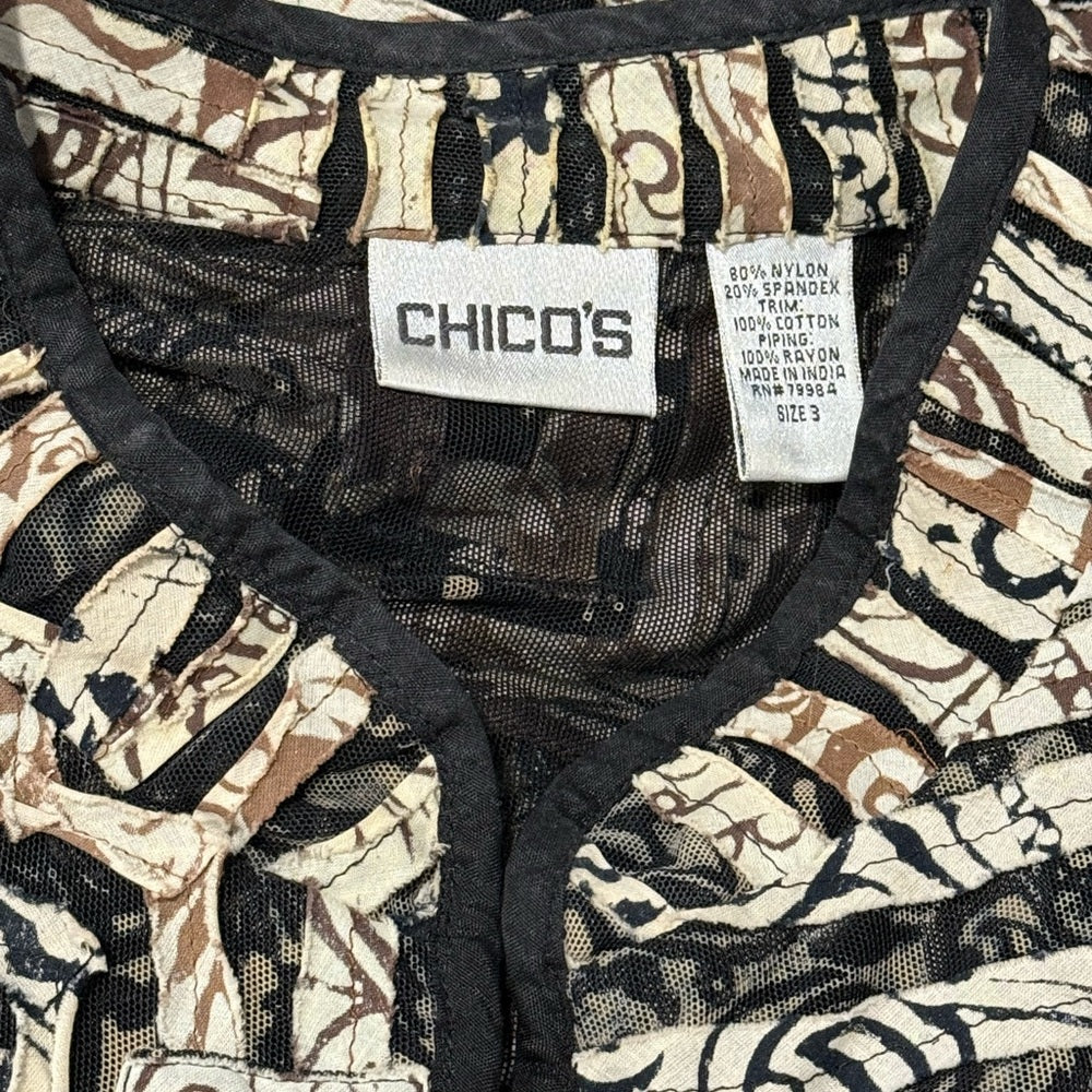 Chico's Black and Cream Patterned Top Women’s Size 3 (3X)