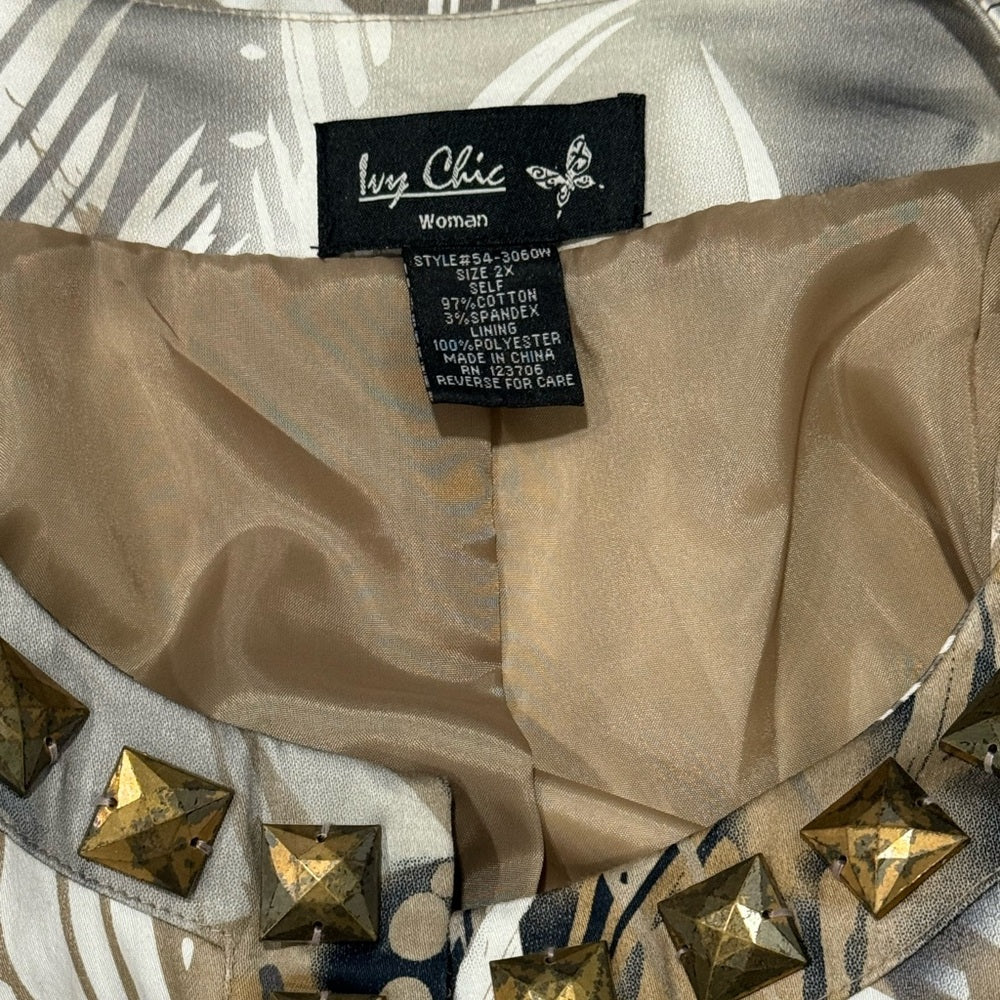 Ivy Chic Gold and Cream Studded Jacket Women’s Size 2X