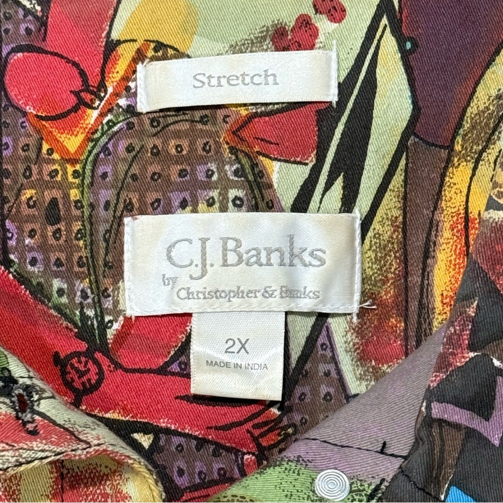 CJ Banks Multicolor Artistic Print Stretch Jacket Women’s Size 2X