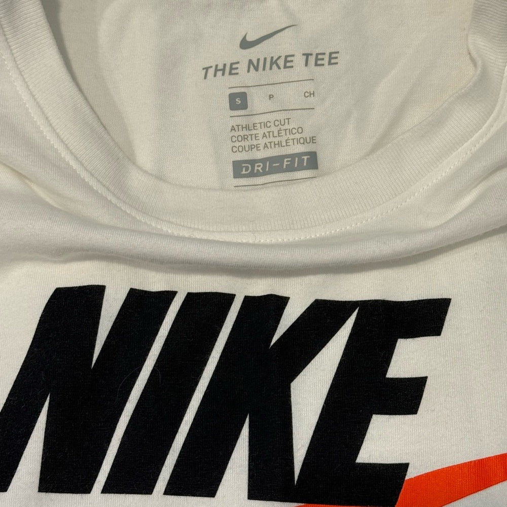 Nike White Tee With Black and Orange Accents Size Small