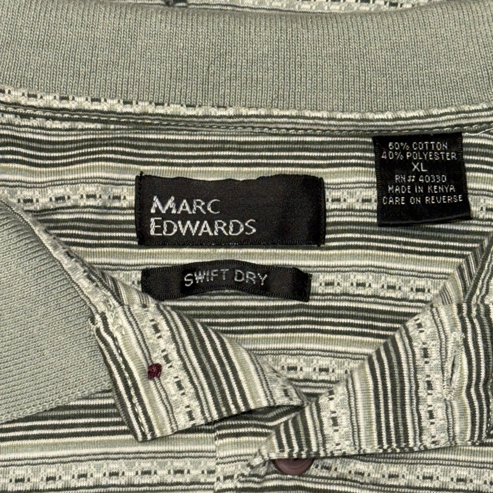 Marc Edwards Classic Olive Striped Swift Dry Polo Shirt Men’s Size XL