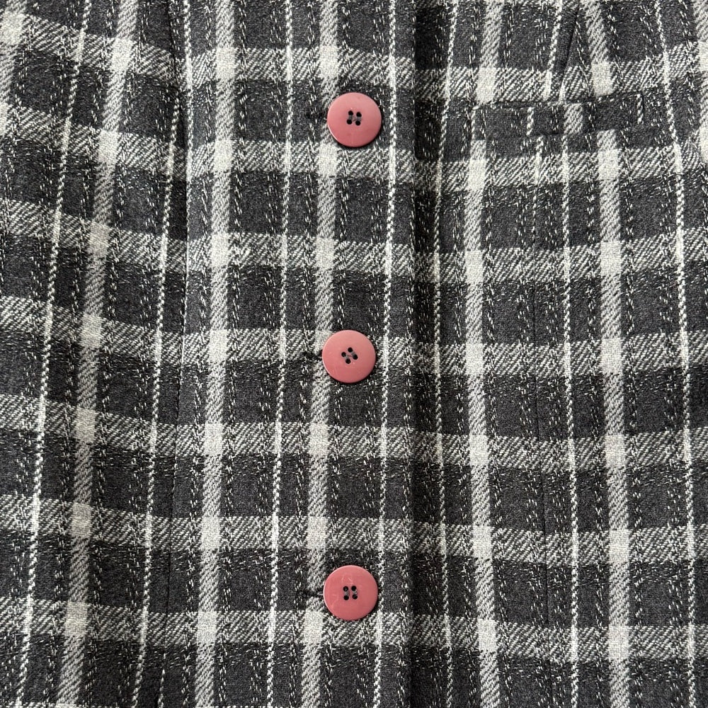 Vintage Bagatelle Black and Gray Plaid Wool Blazer With Pink Buttons Size 10