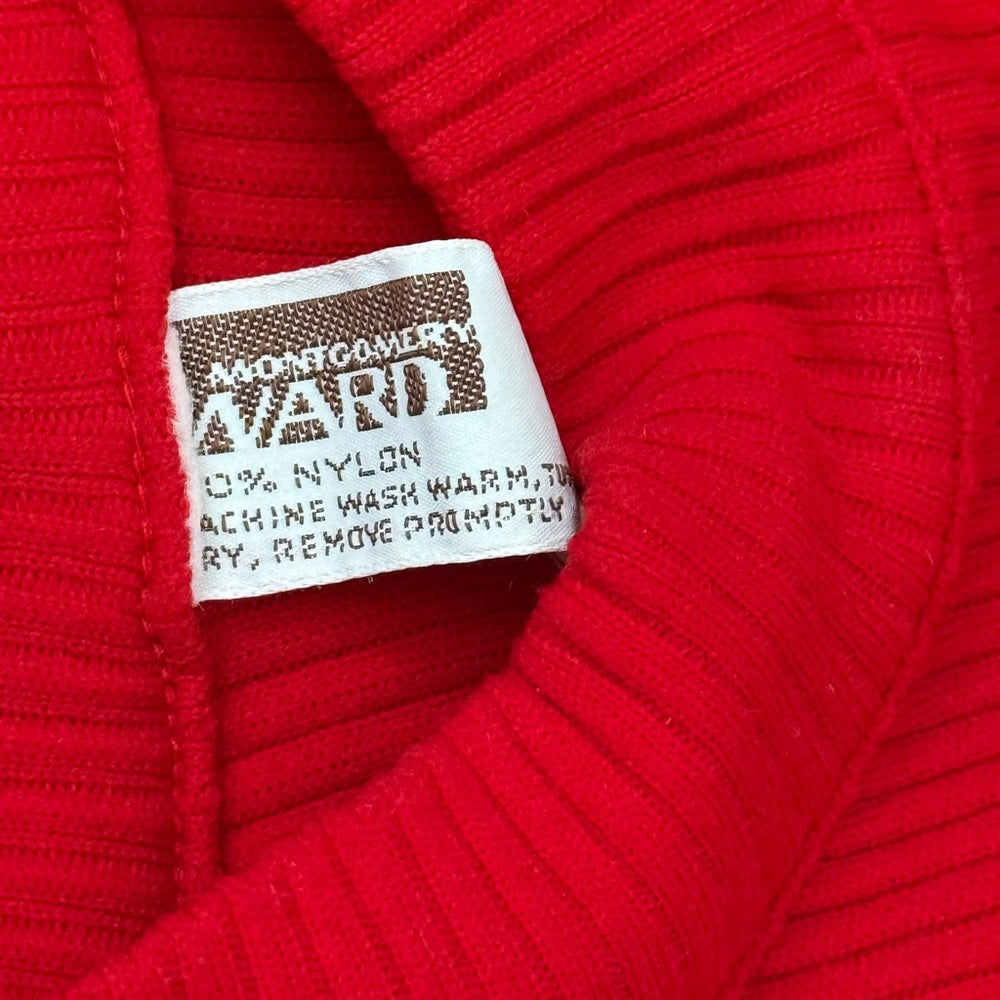 Vintage Montgomery Ward Vibrant Red Ribbed Long Sleeve Top Ladies Large