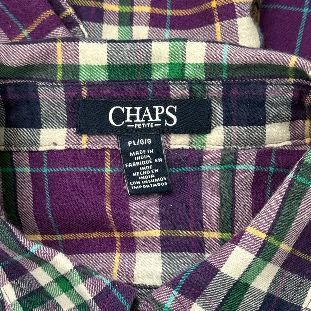 Chaps Ralph Lauren Purple and Green Plaid Button—Down Shirt Petite Large