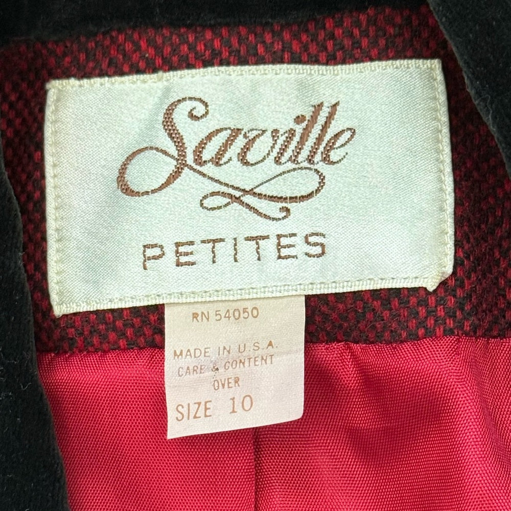 Vintage Saville Petites Red Blazer With Black Velvet Collar Sz 10 Petite