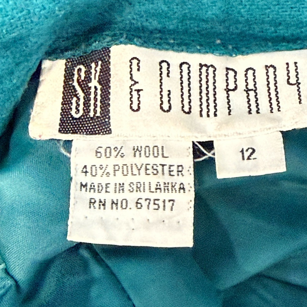 Vintage SK & Company Teal High-Waisted Wool Trousers Ladies Size 12