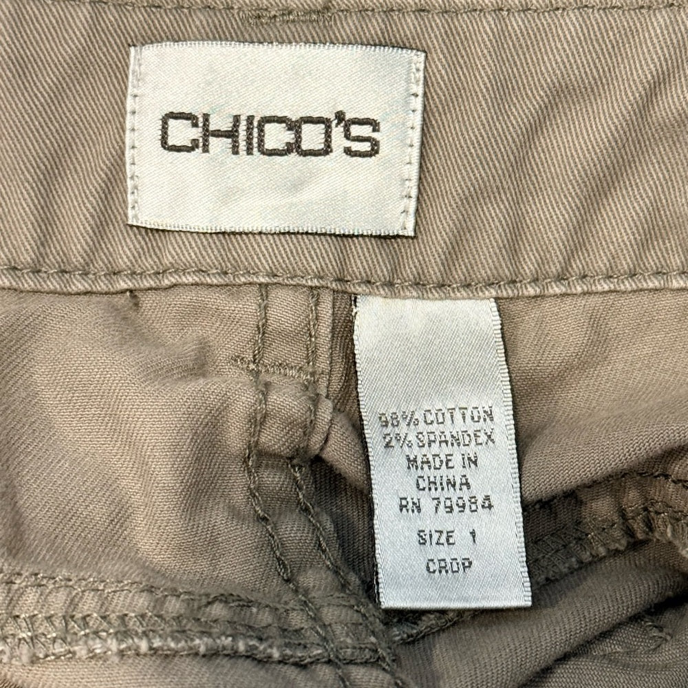 Chico's Tan Stretch Crop Pants With Decorative Pocket Women’s Plus Size 1