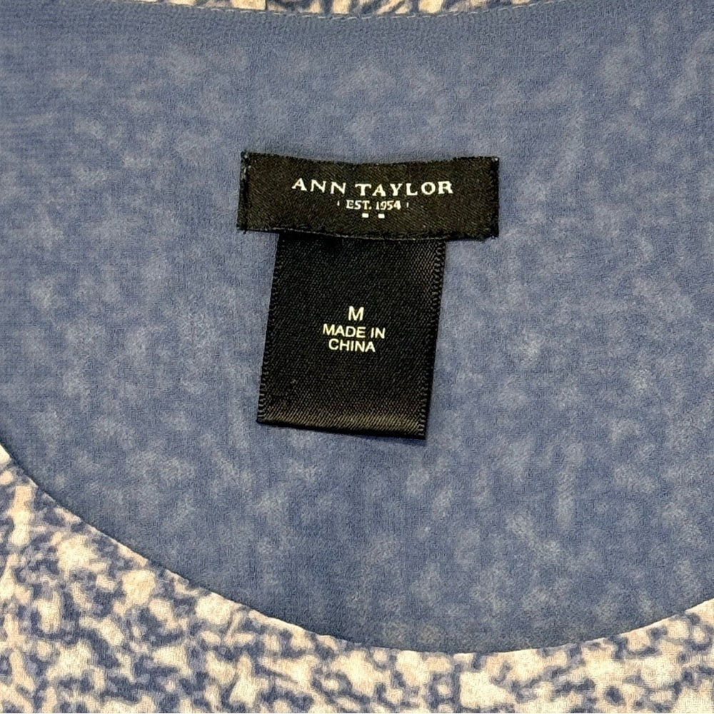 Ann Taylor Ruffled Blue and White Sleeveless Blouse Ladies Size Medium