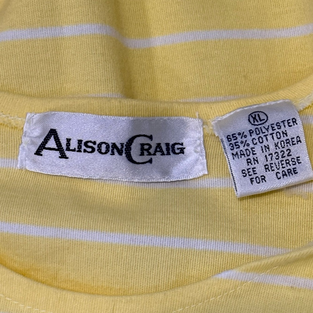 Vintage Alison Craig Yellow and White Striped Knit Top Ladies Size XL