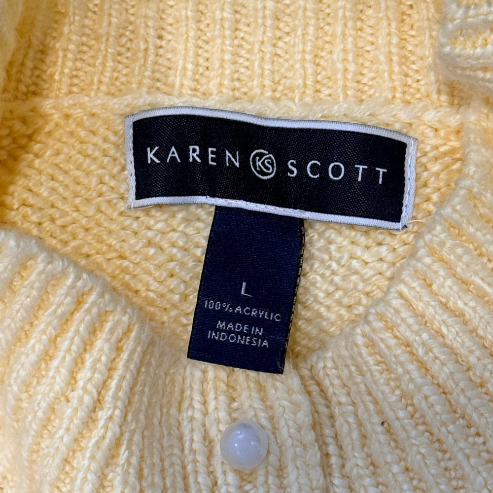Vintage Karen Scott Soft Yellow Cable Knit Sweater w/ Pearl Accents Size Large