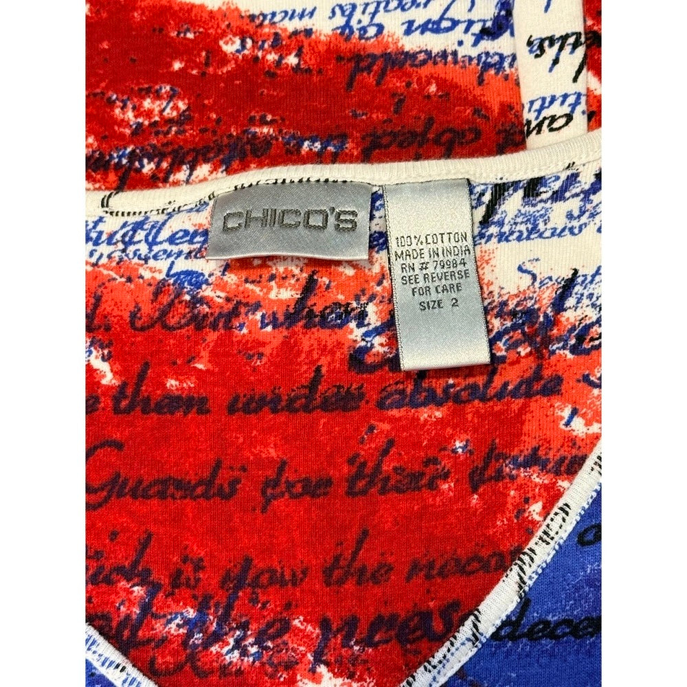 Chico's Patriotic Long-Sleeve Red, White & Blue Tee Women's Size 2