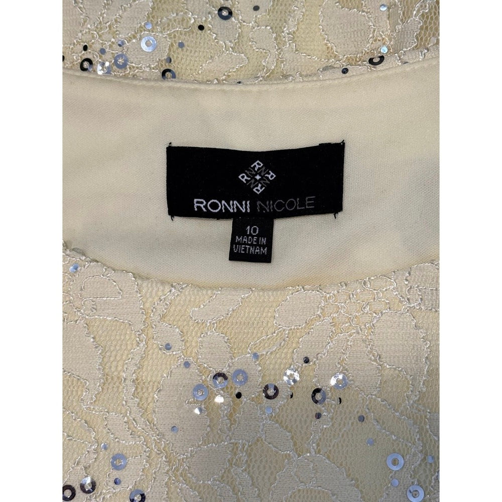 Fancy Ronni Nicole Pastel Yellow Dress With Lace and Sequins Ladies Size 10
