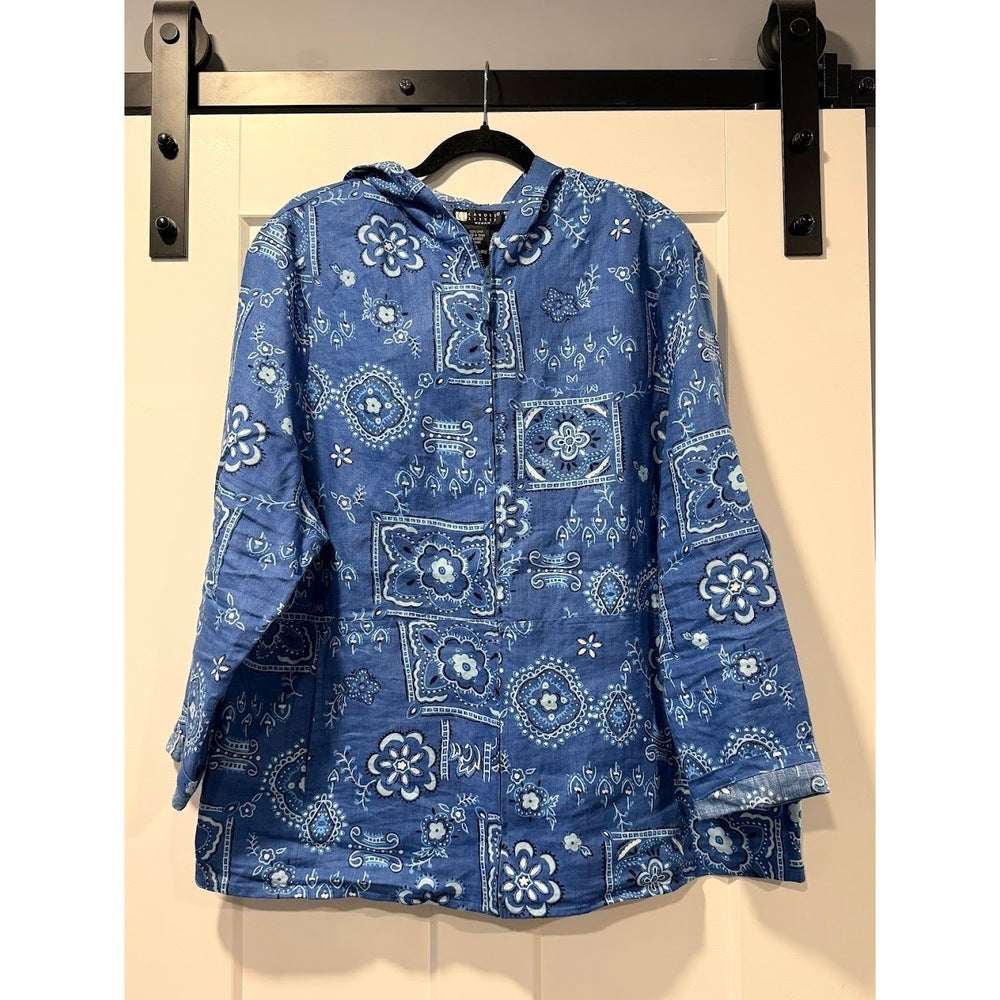 Carole Little Zip-Front Linen Floral Bandana Print Jacket Women's Size 1X