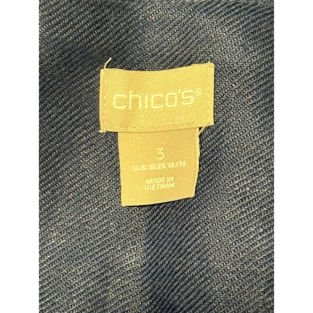 NWT Chico's Navy Blue Linen Blouse Ladies Size 3 (X-Large)