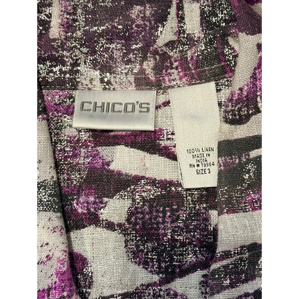 On Trend Chico's Purple & Silver Linen Jacket Ladies Size 3 (X-Large)