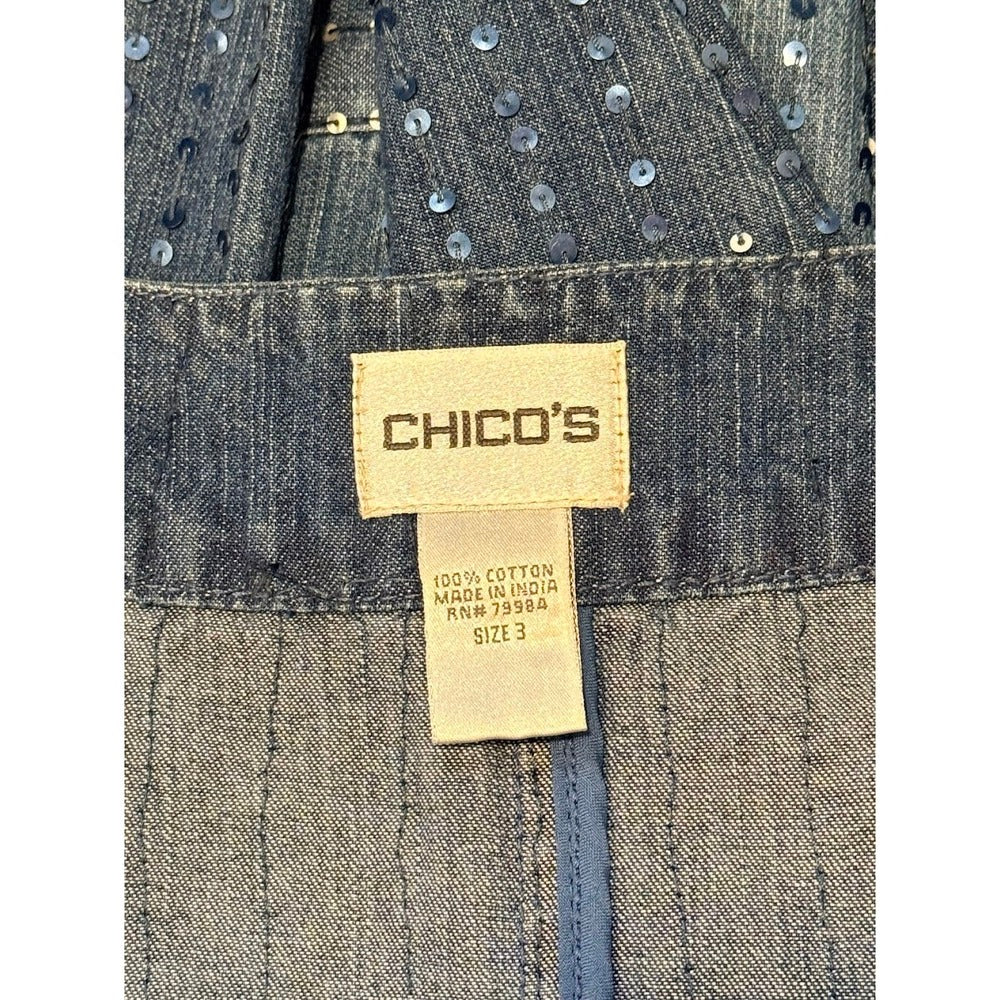 Chico's Denim Jacket With Ombre Blue & Silver Sequins Ladies Sz 3 (X-Large)