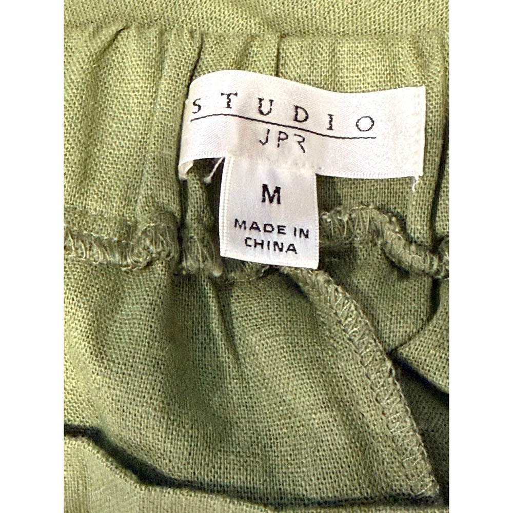 Studio JPR Olive Green Wide-Leg Linen Blend Capri Pants Ladies Size Medium