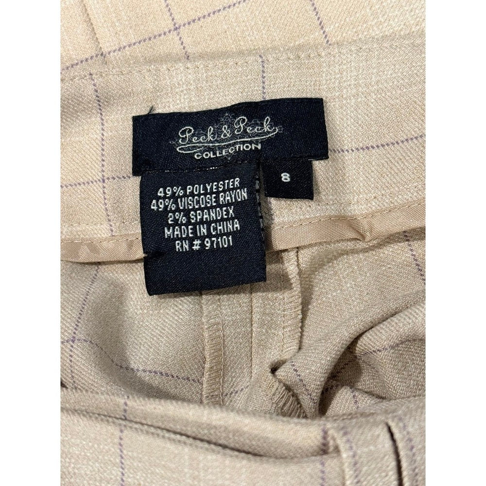 Peck & Peck Tan Windowpane Plaid Dress Pants Ladies Size 8