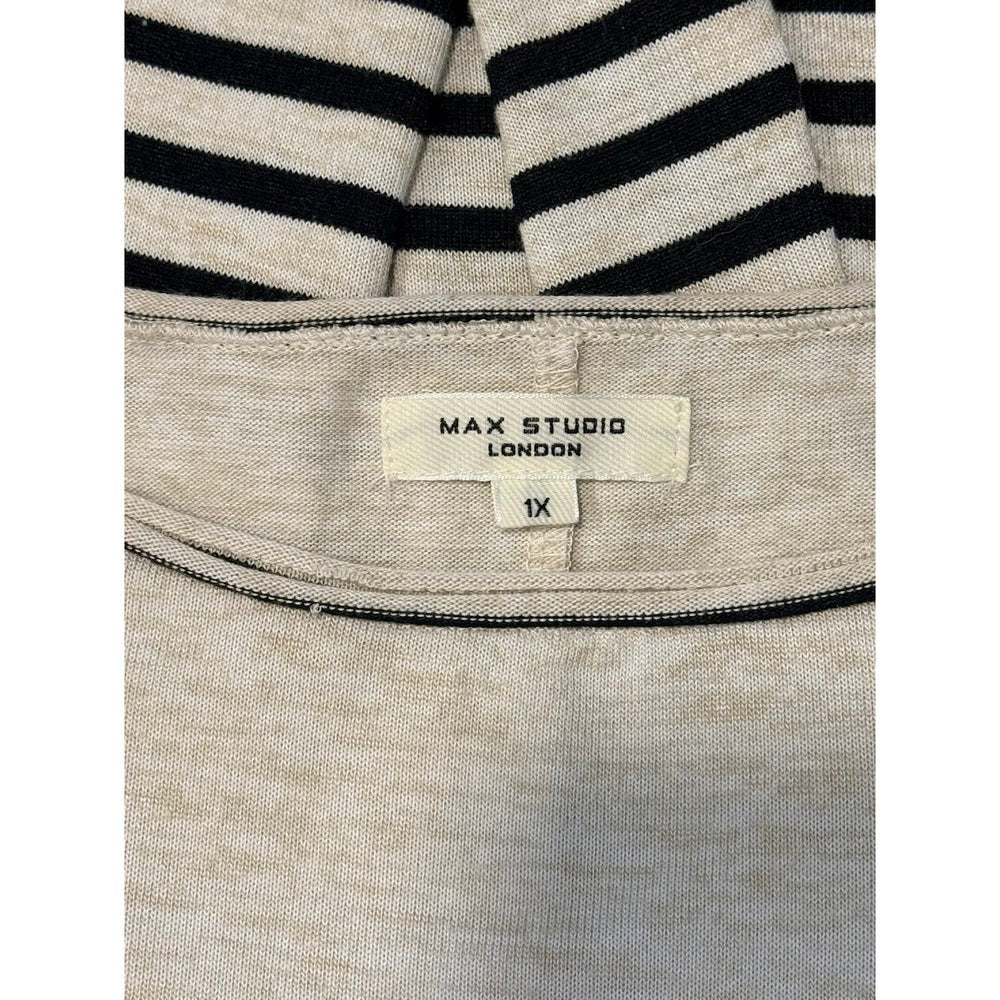 Max Studio London Tan & Black Striped Short-Sleeve Tee Size 1X