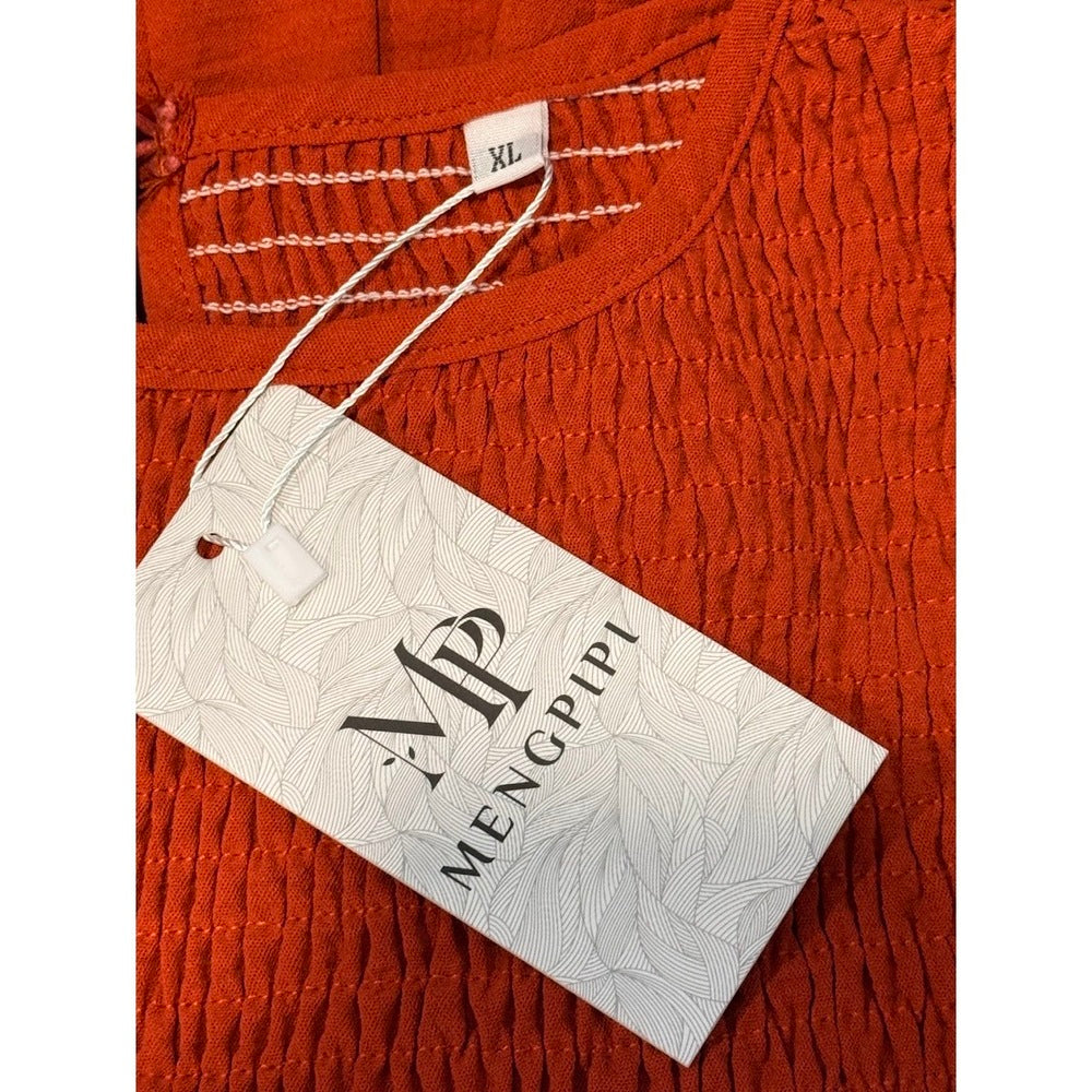 NWT Mengpipi Burnt Orange Stretchy Tiered Dress Ladies Size XL