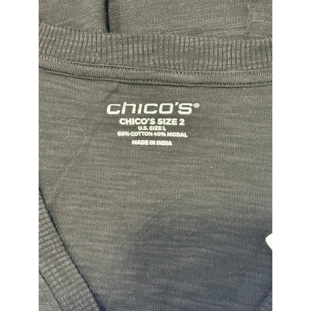 NWT Chico's 3/4 Sleeve Black V-Neck Henley Size 2 (Large)