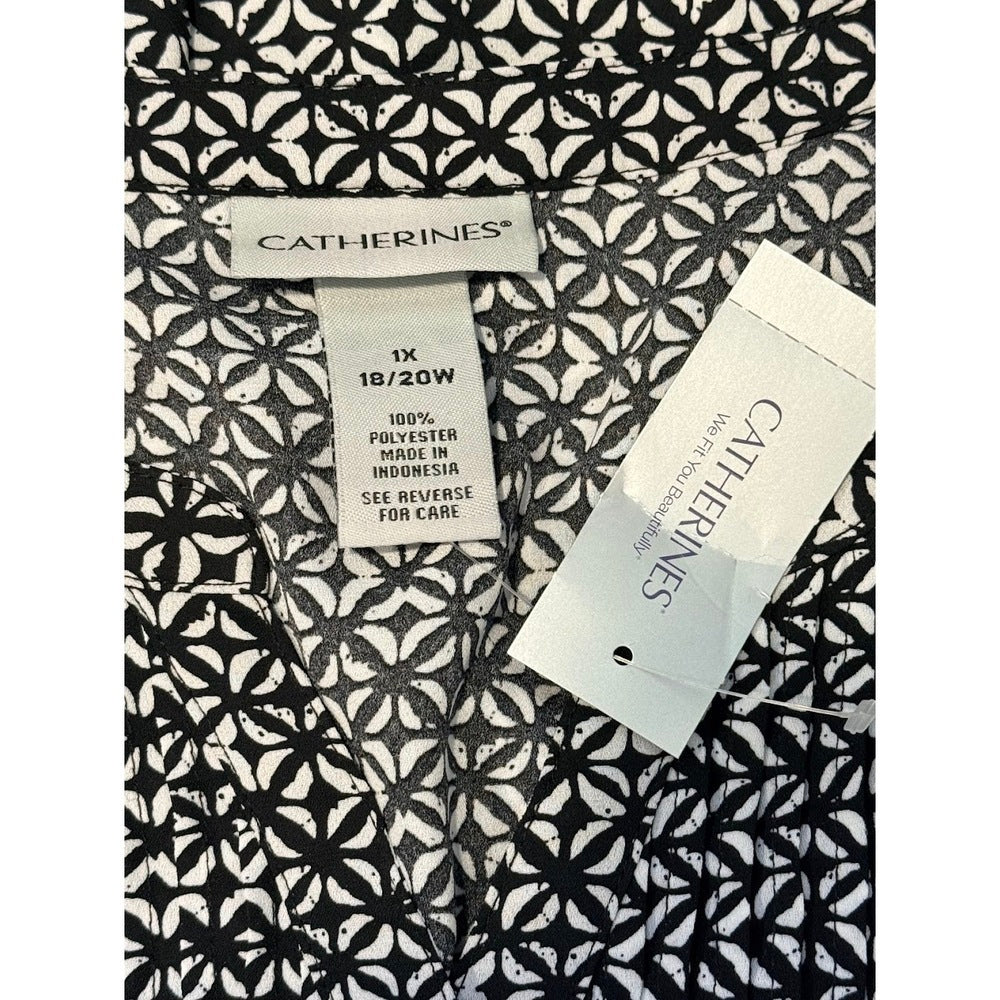 NWT Catherines Dressy Geometric Print Black & White Blouse Size 1X