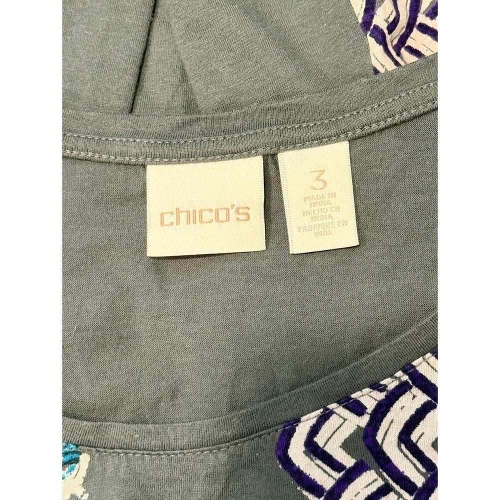 Chico's Embellished Gray Tee With Beads and Floral Pattern Ladies XL