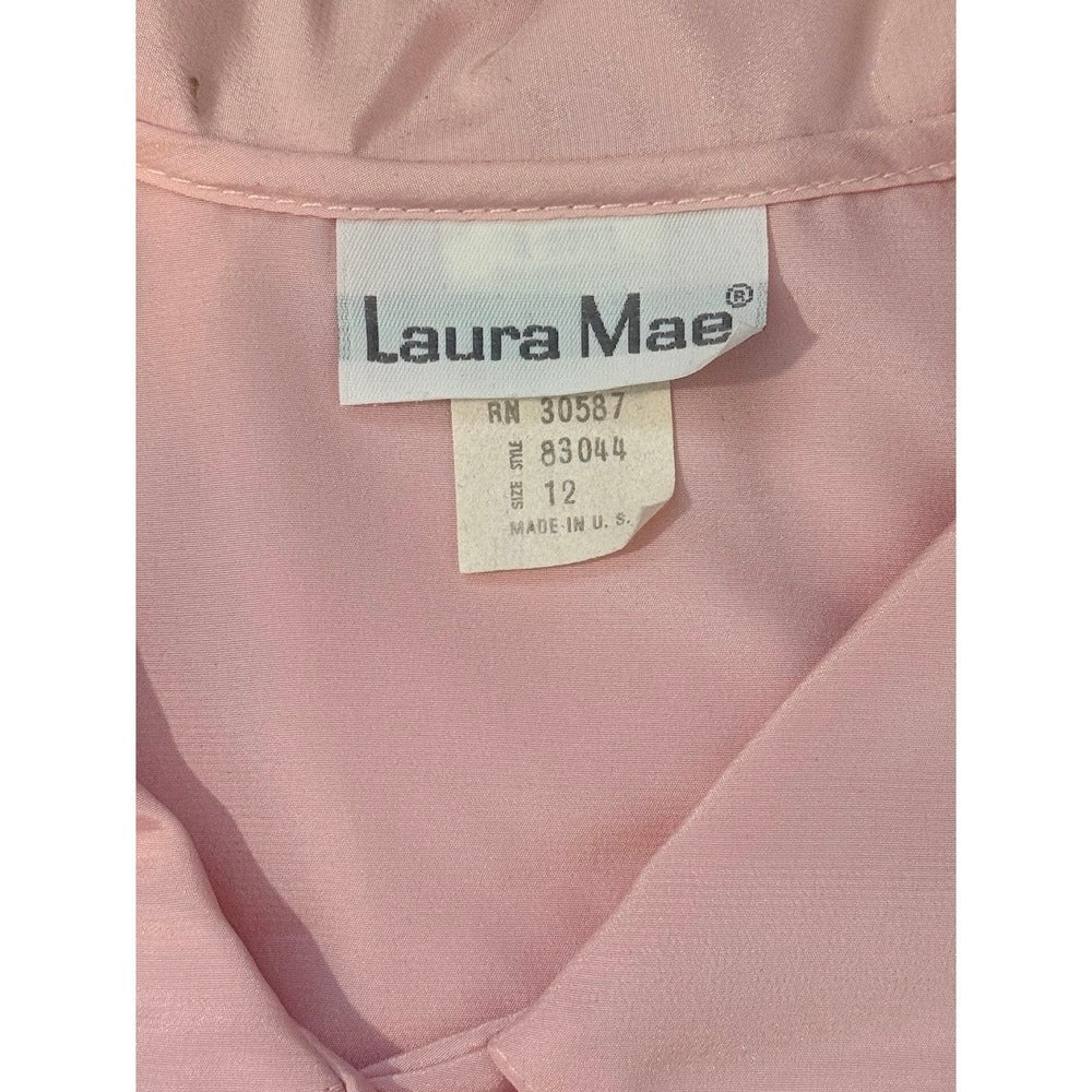 Vintage Laura Mae Short Sleeve Pastel Pink Pleated Blouse Ladies Sz 12