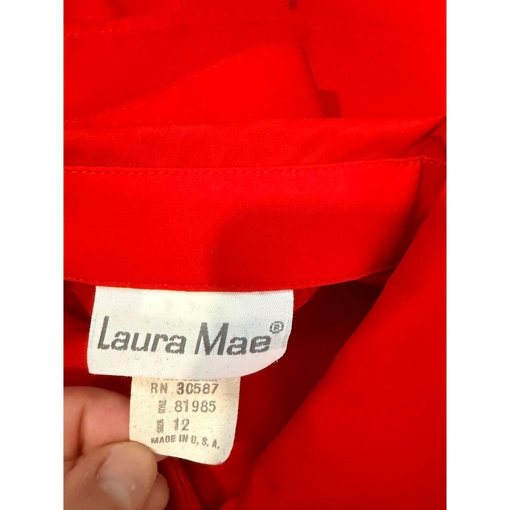 Vintage Laura Mae Red Button-Front Pleated Blouse Ladies Size 12